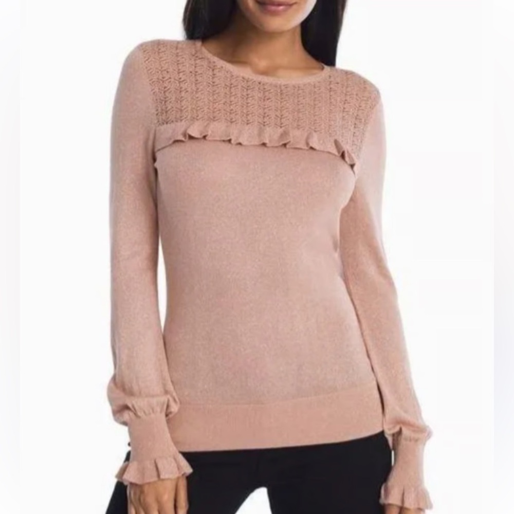WHBM Dusty Rose Gold Metallic Ruffle Knit Sweater Blouse